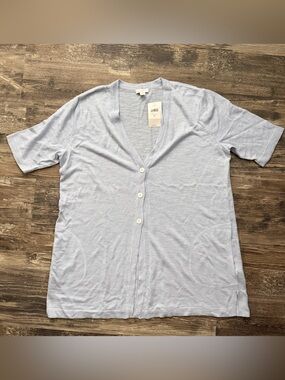 NWT J. Jill pale blue short sleeve v-neck button up cardigan women’s medium